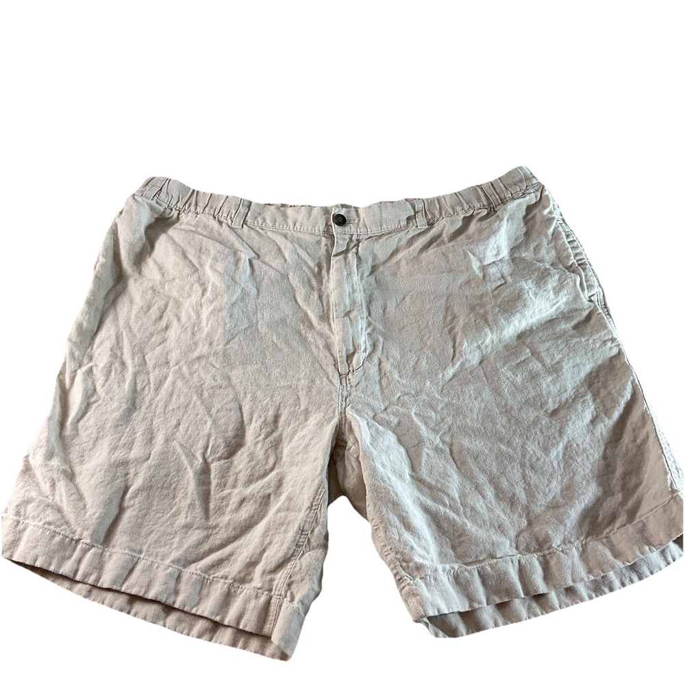 Caribbean Shorts Men's Size 50 Linen Elastic Waist Drawstring 8"‎ Inseam Oatmeal